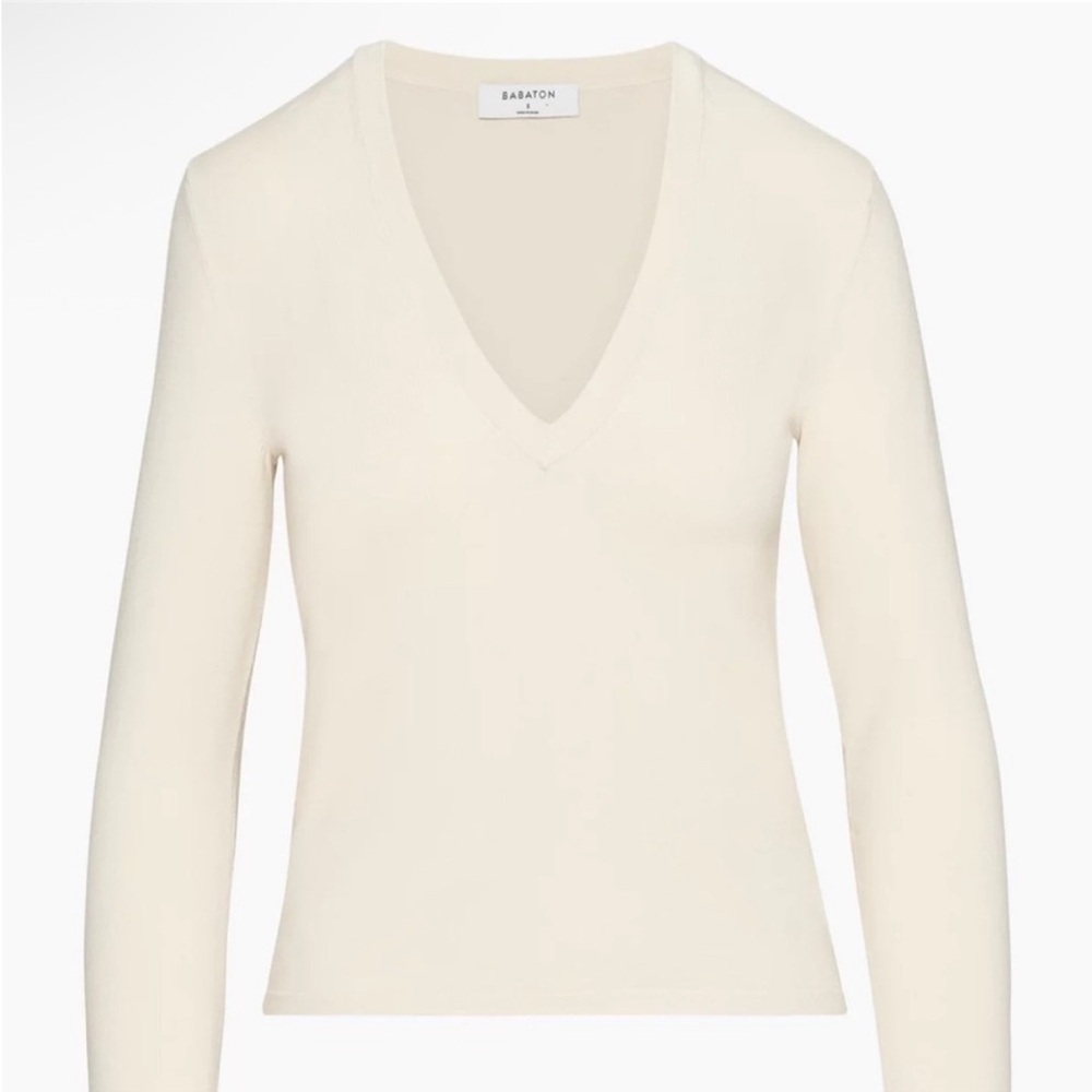 NWT Babaton Artemesia V-neck sweater in Birch Cream Volor Size Medium - Picture 2 of 8